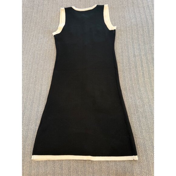 Vintage-Inspired Black Sleeveless Knit Dress With Pearl Buttons & Cream Trim Mid - Picture 2 of 10